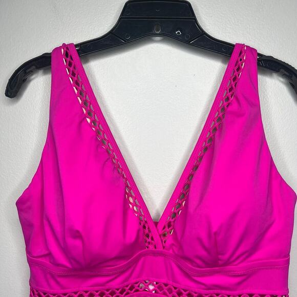 NWOT Kim Gravel x Swimsuits For All Plus Size Lattice Plunge One-Piece 18W Pink - Picture 3 of 9